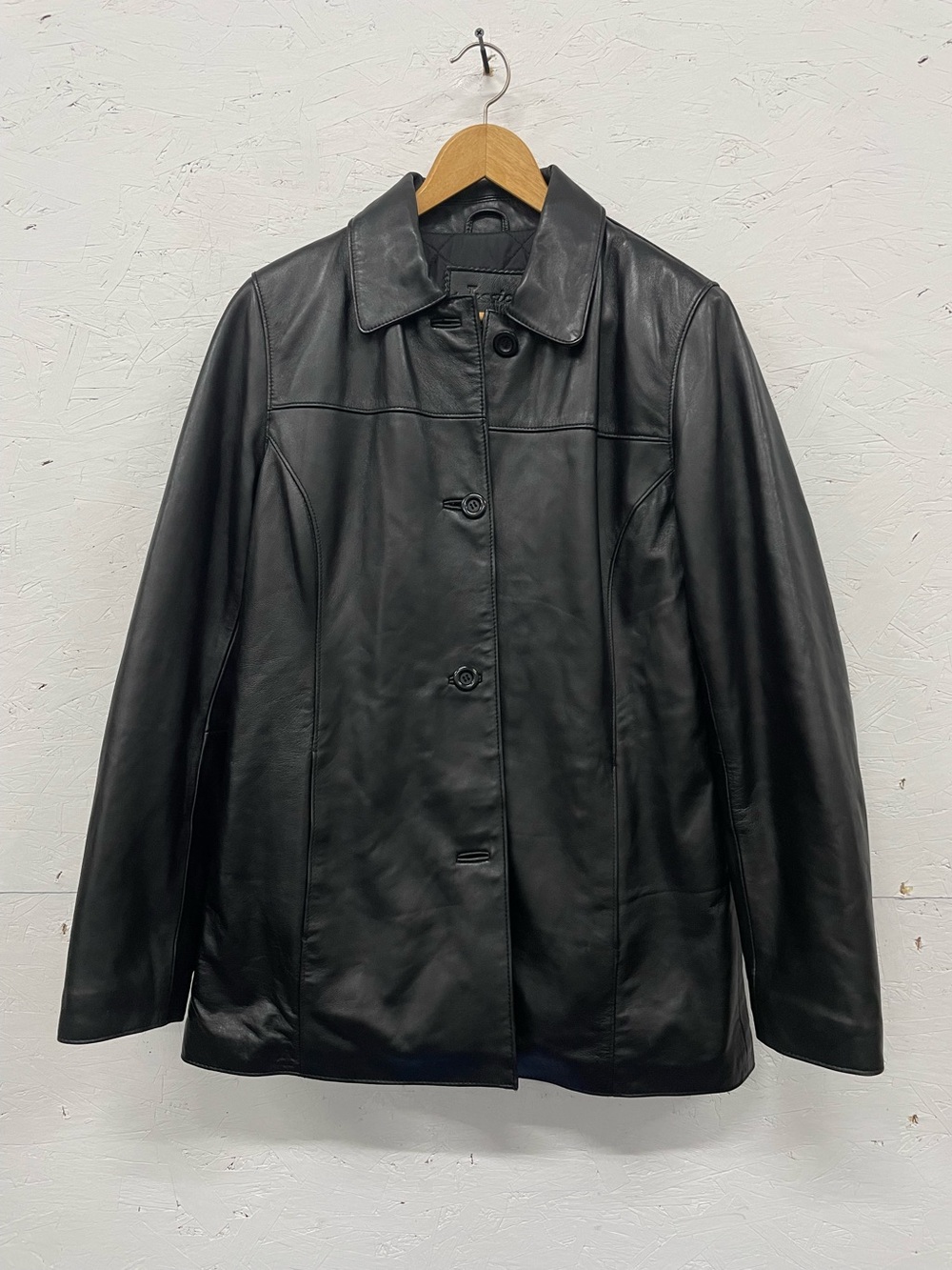 Vintage Jessica Black Leather Coat, Size 10 - M